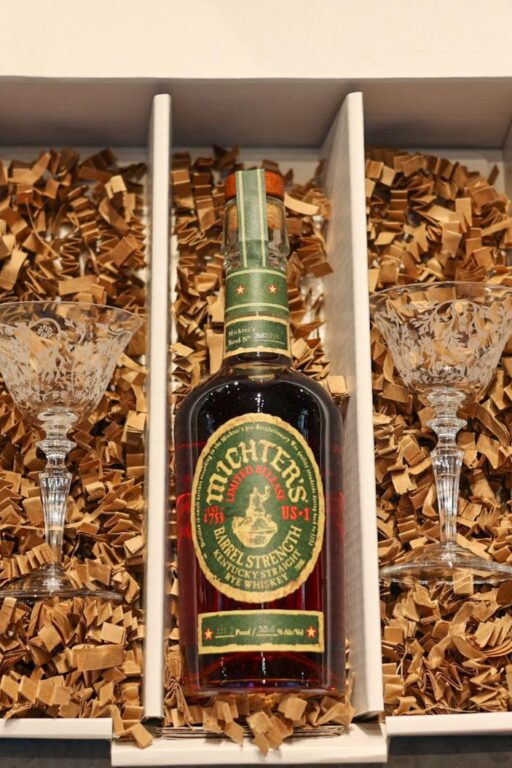 Michter's Bourbon with Set of 2 Italesse Crystal Cocktail Glasses