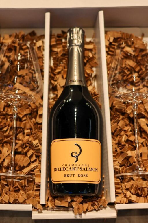 Billecart Salmon Brut Rose with Set of 2 Italesse Crystal Sparkling Wine Glasses